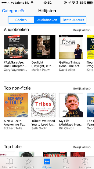 Audioboeken in iBooks op de iPhone.