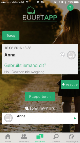 BuurtApp-bericht van een bewoner.