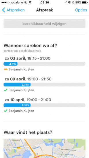 Gekozen data in Datumprikker.