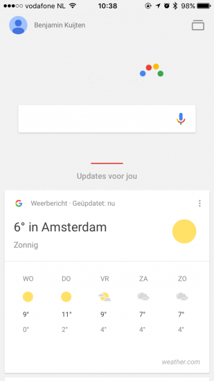 Google-app met korte animaties in iOS 9.