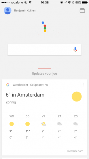 Google-app met korte animaties in iOS 9.