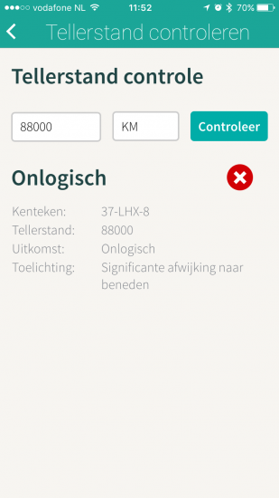 iKenteken met onlogische kilometerstand.