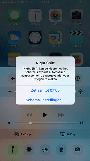 Night Shift in het Bedieningspaneel in de vijfde beta van iOS 9.3.