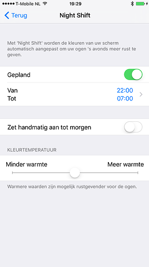 Een Night Shift tijdsschema instellen in iOS 9.3 beta 5.