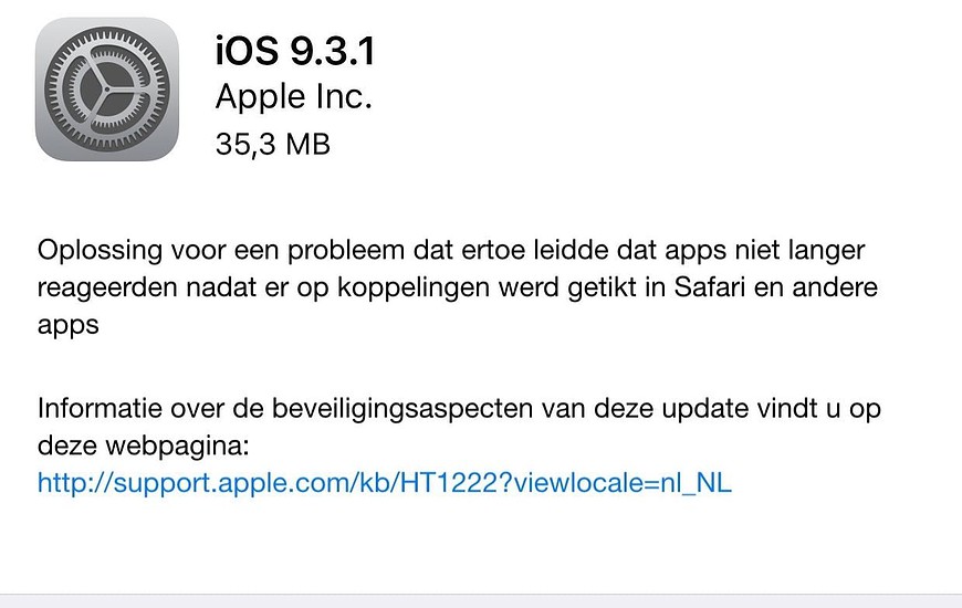 iOS 9.3.1 - update voor linkbug