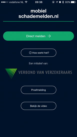 MobielschadeMelden voor het registreren van een ongeval met schade.