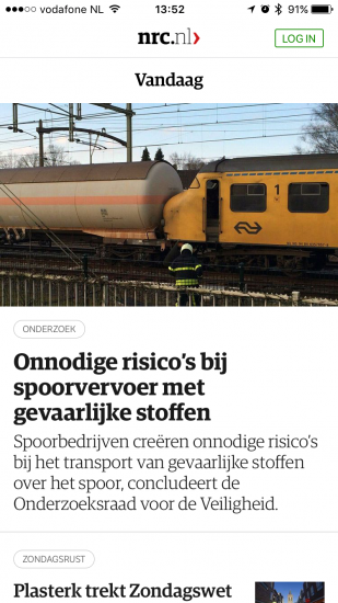 Overzicht van artikelen in de NRC-app.