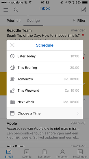 Mails inplannen in Outlook voor iOS.