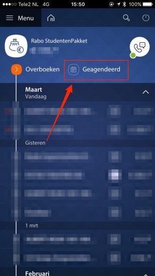 Rabobank app: nieuwe geagendeerd-optie