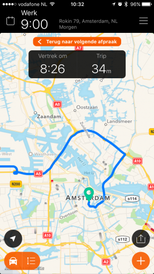 TimesUpp laat de route naar je werk zien.