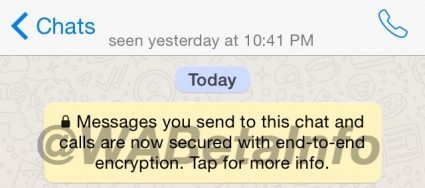 Een chat met encryptie in WhatsApp.