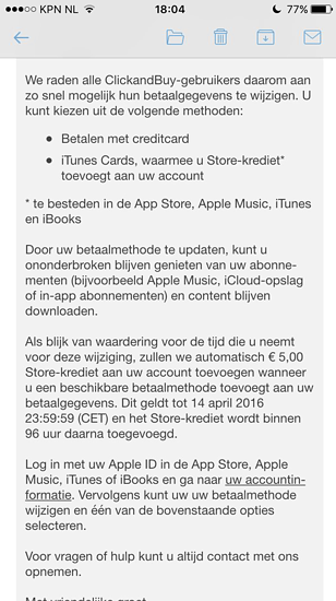 ClickandBuy: 5 euro iTunes-tegoed van Apple