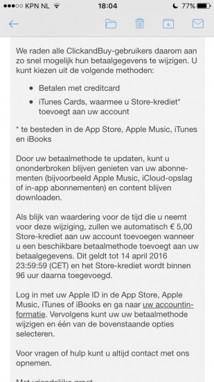 ClickandBuy: 5 euro iTunes-tegoed van Apple