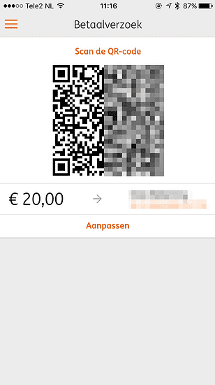 QR-code met betaalverzoek in ING Mobiel Bankieren.