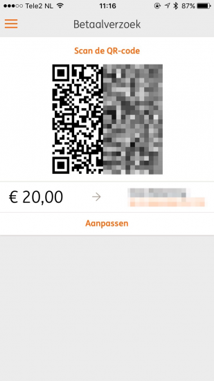 QR-code met betaalverzoek in ING Mobiel Bankieren.