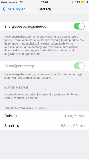 Energiebesparingsmodus en Night Shift in iOS 9.3.2 beta 2.