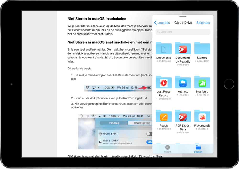Slide Over op de iPad met Bestanden.