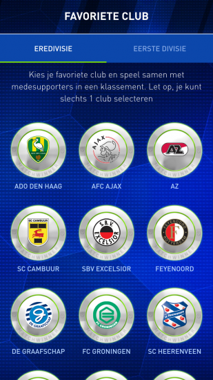 Kies een club in Matchwinner.