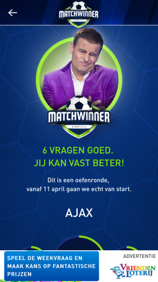 Matchwinner uitslag van vragen.