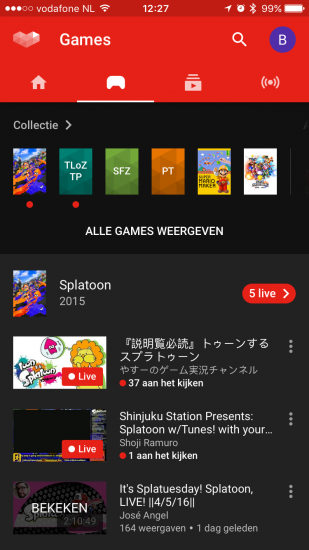 YouTube Gaming met allerlei games.