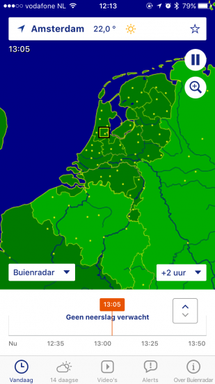 Buienradar met nieuw menu op de iPhone.