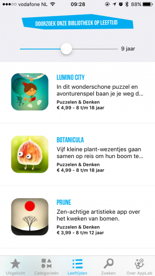 Selecteer apps op leeftijd met Cinekid AppLab op de iPhone.