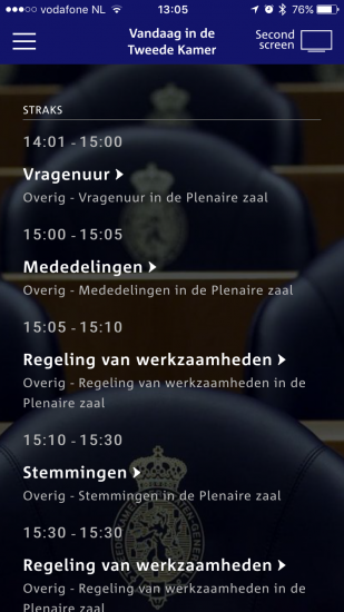 De planning in Debat Direct op de iPhone.