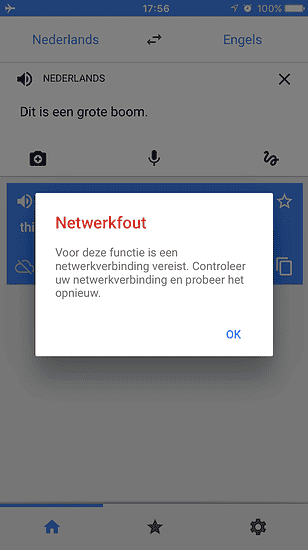 Netwerkfout voor offline vertaling laten uitspreken in Google Translate.