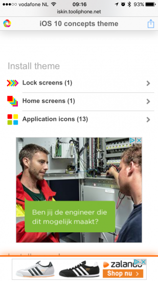 iSkin theme icons selecteren voor het aanpassen van je beginscherm.