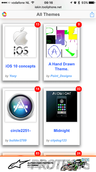 Thema's bij iSkin voor het aanpassen van icoontjes op het beginscherm.