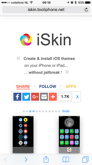 iSkin-website voor het aanpassen van icoontjes op het beginscherm.