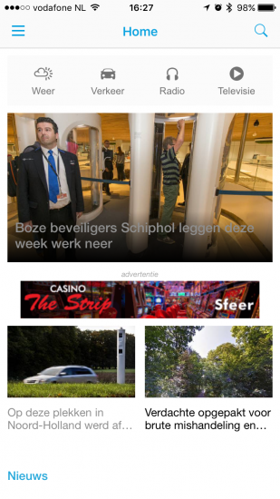 App van RTV-NH met nieuwe homepagina.