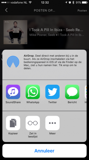 Spotify-muziek delen via SoundShare op de iPhone.