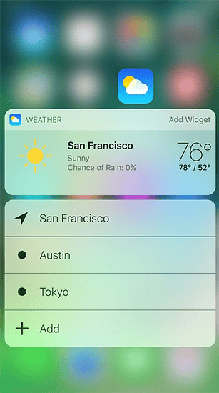 3D Touch in iOS 10 op het beginscherm.