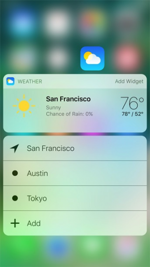 3D Touch in iOS 10 op het beginscherm.