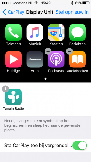 Apps selecteren voor CarPlay in iOS 10.