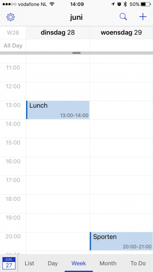 Weekweergave in BusyCal voor iPhone.