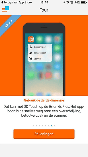 ING Mobiel Bankieren met 3D Touch in de tour.
