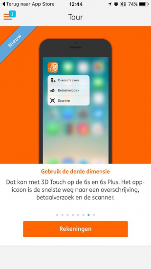 ING Mobiel Bankieren met 3D Touch in de tour.