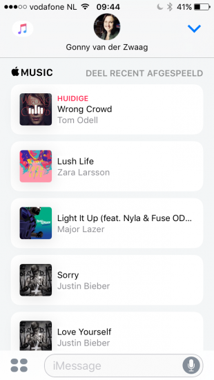 Apple Music-nummers sturen in iMessage in iOS 10.