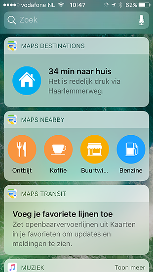Kaarten widgets in iOS 10.