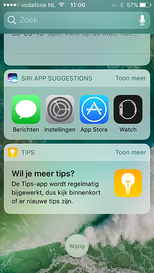 Siri en Tips widgets in iOS 10.