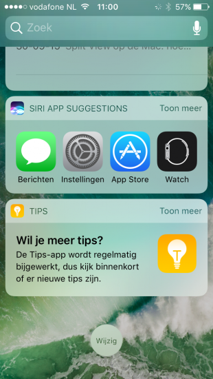 Siri en Tips widgets in iOS 10.