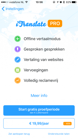 iTranslate Pro met vele extra functies.
