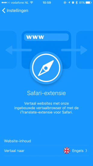 iTranslate met een Safari-extensie.