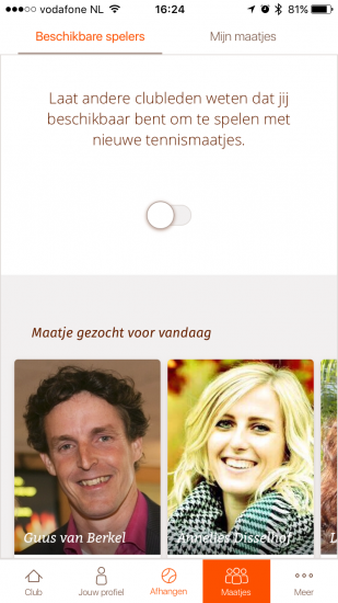 Tennismaatje zoeken in KNLTB ClubApp.