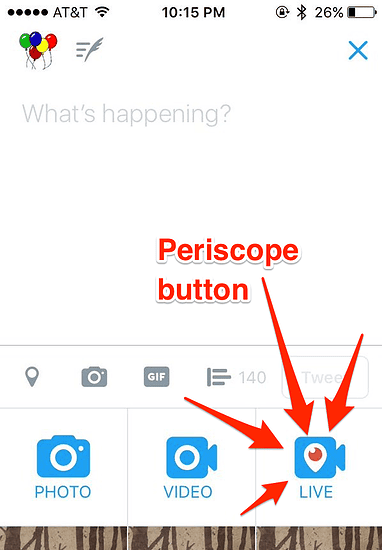 Periscope-knop in de Twitter-app laat je live gaan.