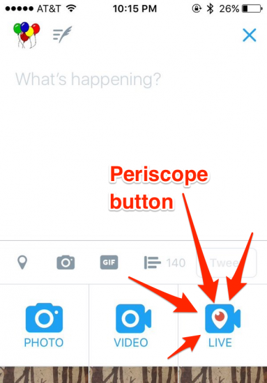 Periscope-knop in de Twitter-app laat je live gaan.