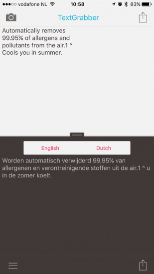 TextGrabber + Translator met gescande tekst.