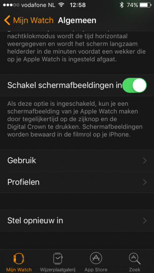 Schermafbeeldingen instellen in de Watch-app in iOS 10.